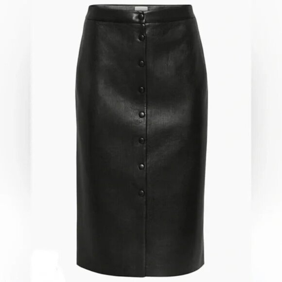 Aritzia Wilfred Manor Vegan Leather Midi Pencil Skirt NWT Black Size 6 - Picture 1 of 10